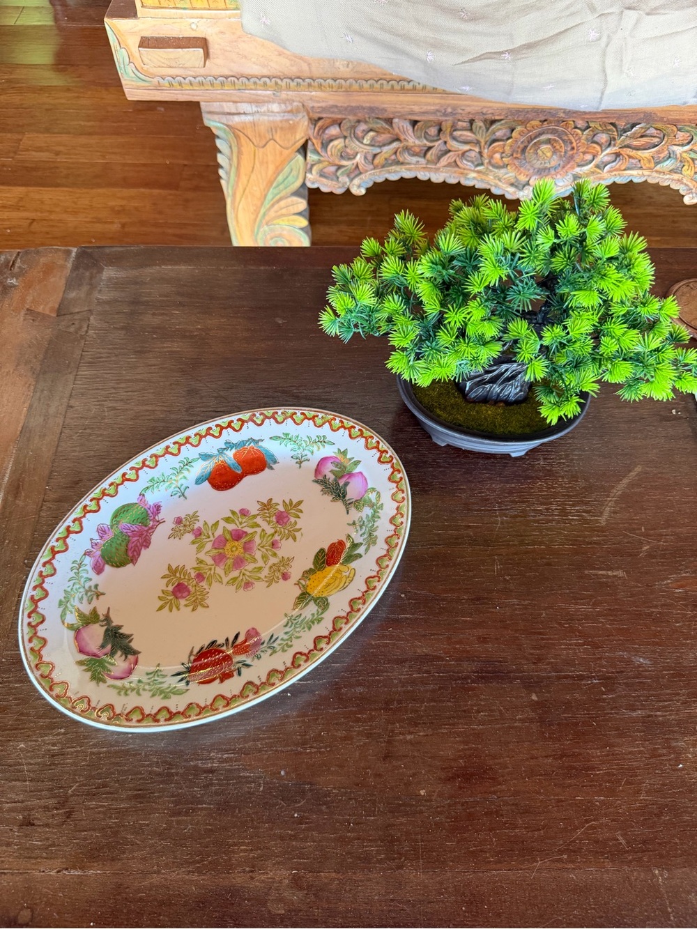 VIntage 20th century oval platter Rose Canton “Flowers and Fruits” lucky fruit